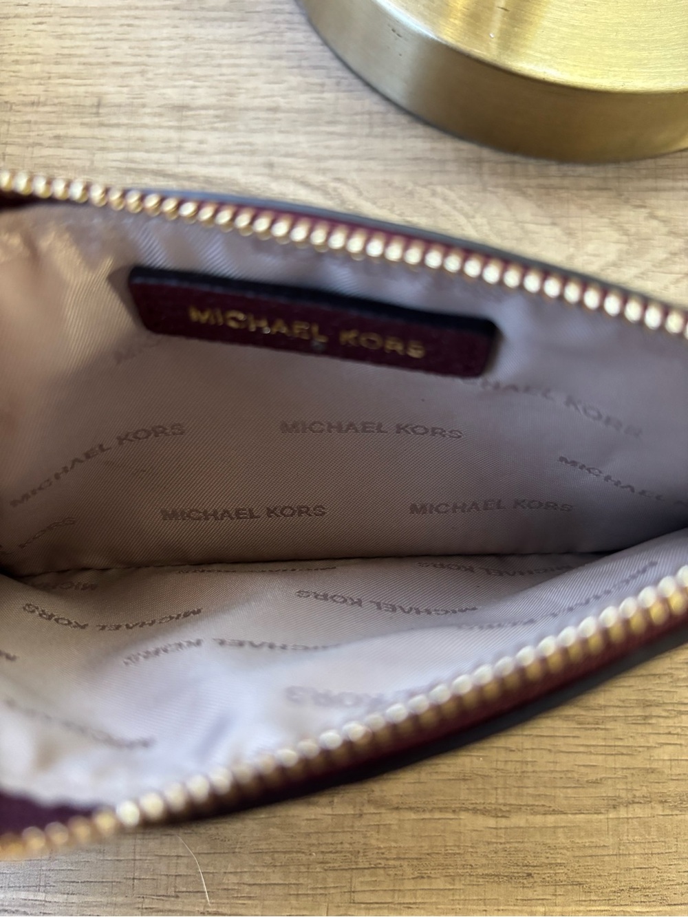 Michael Kors Burgundy Leather Wristlet Card Pouch with Gold Hardware - Picture 4 of 4
